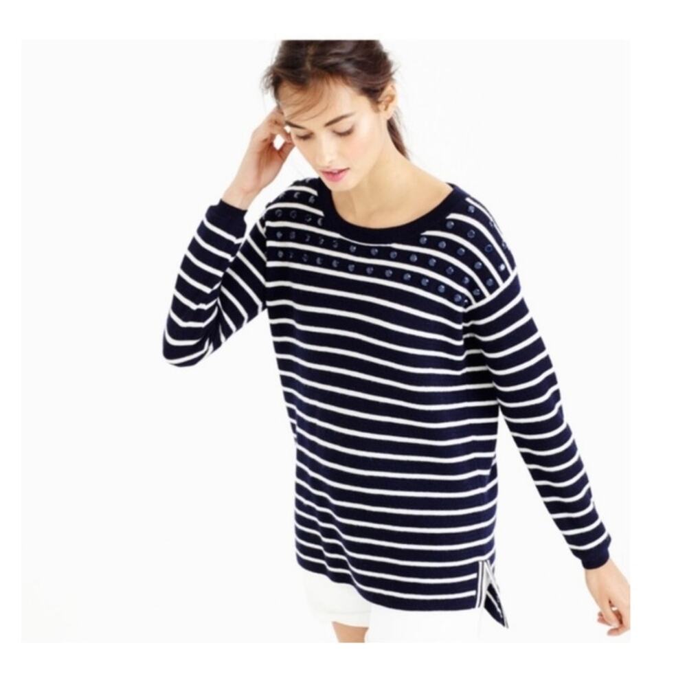 J.Crew Striped Merino Wool Sweater with Jewel Embellishment Size XS NWT